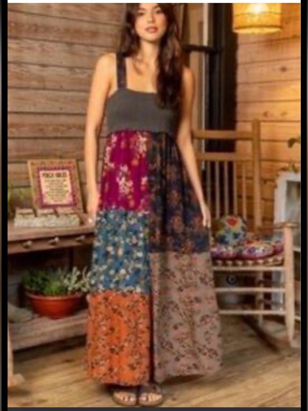 Natural life XL patchwork smocked maxi dress.